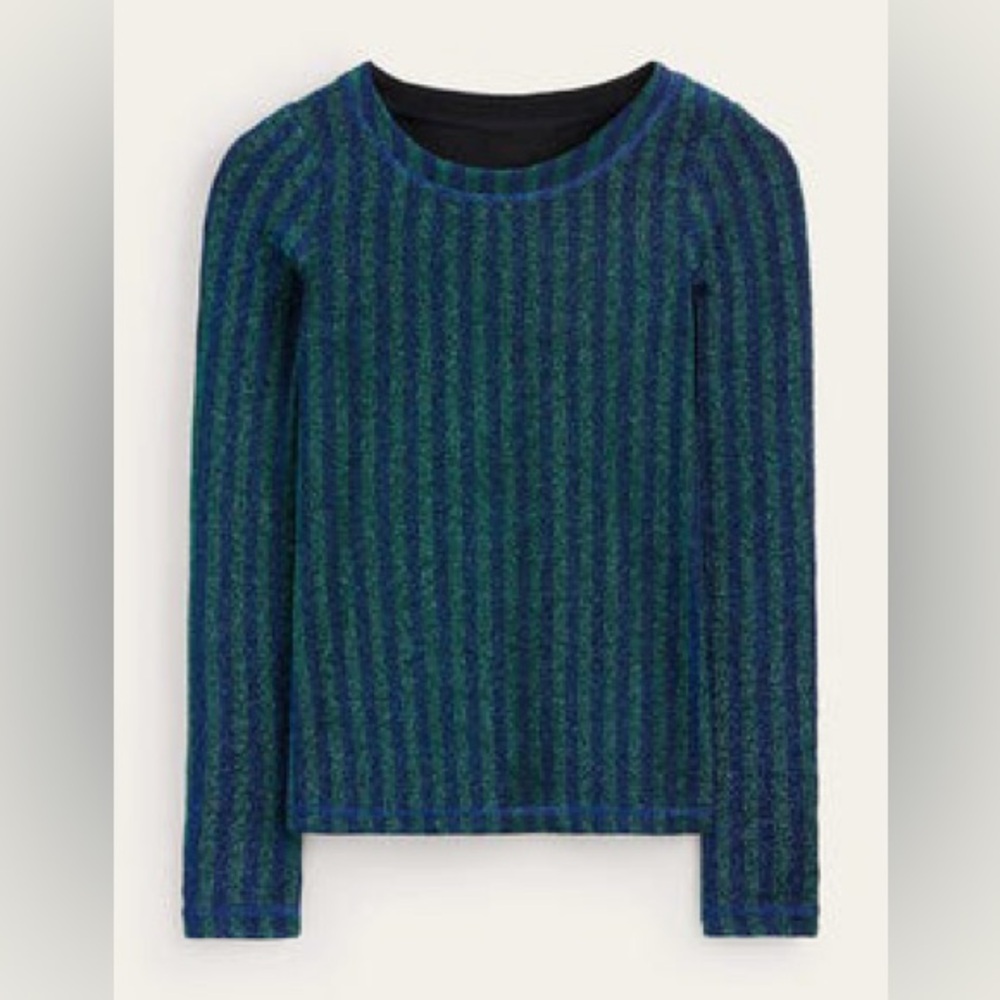 Boden Mia Top Metallic Stripe Green Blue Long Sleeve Blouse Shirt 8 Festive